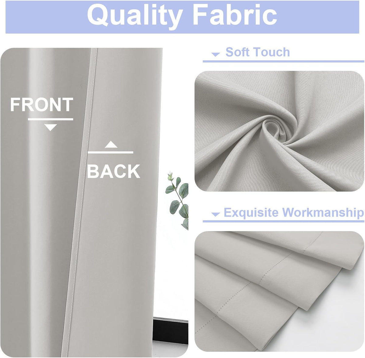 Natural Blackout Curtains for Bedroom 63 Inch Length 2 Panels Set, Solid Thermal Insulated Energy Saving Rod Pocket Window Treatment Curtains Blackout Drapes, W40 x L63 Inch, Natural